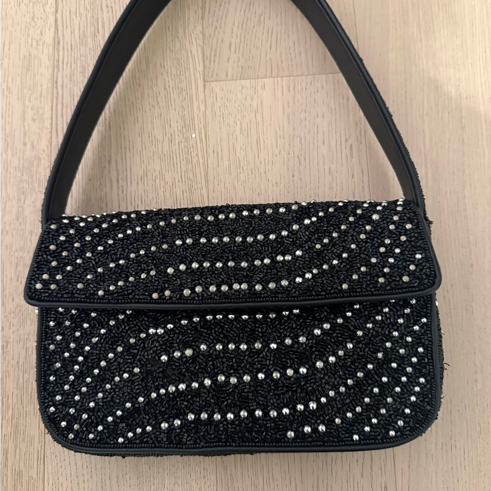 STAUD Black Beaded Tommy Bag